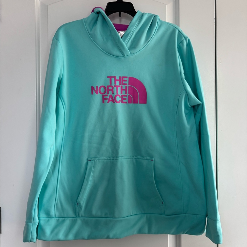 The North Face Aqua Hoodie with Magenta Logo